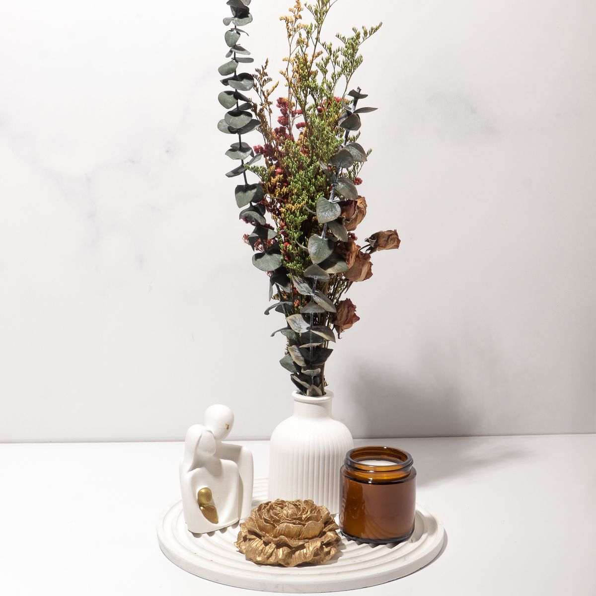 DECORACIONES ALE Y GABI - Centro de Mesa 6 Piezas jarron flores base adorno vela y familia Blair