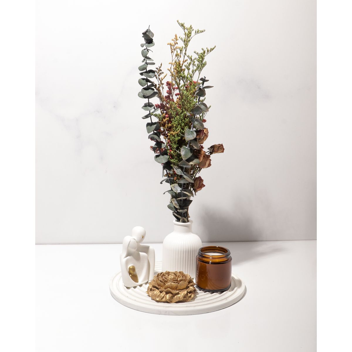 DECORACIONES ALE Y GABI - Centro de Mesa 6 Piezas jarron flores base adorno vela y familia Blair