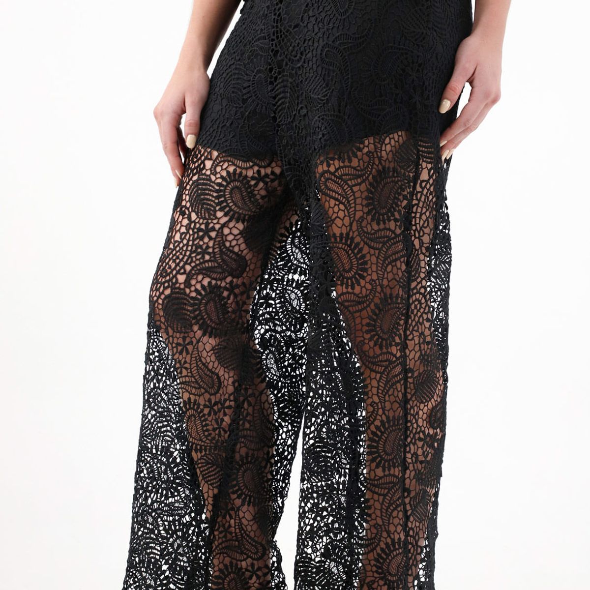 TENNIS - Pantalón Recto en encaje negro para mujer