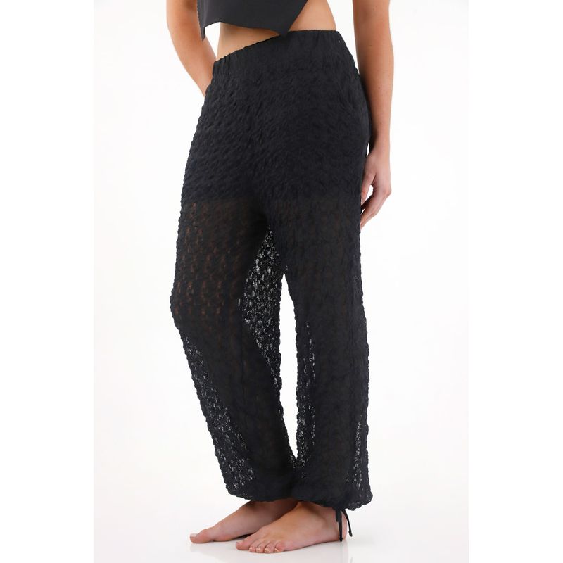 TENNIS - Pantalón jogger con tiras que anudan negro para mujer