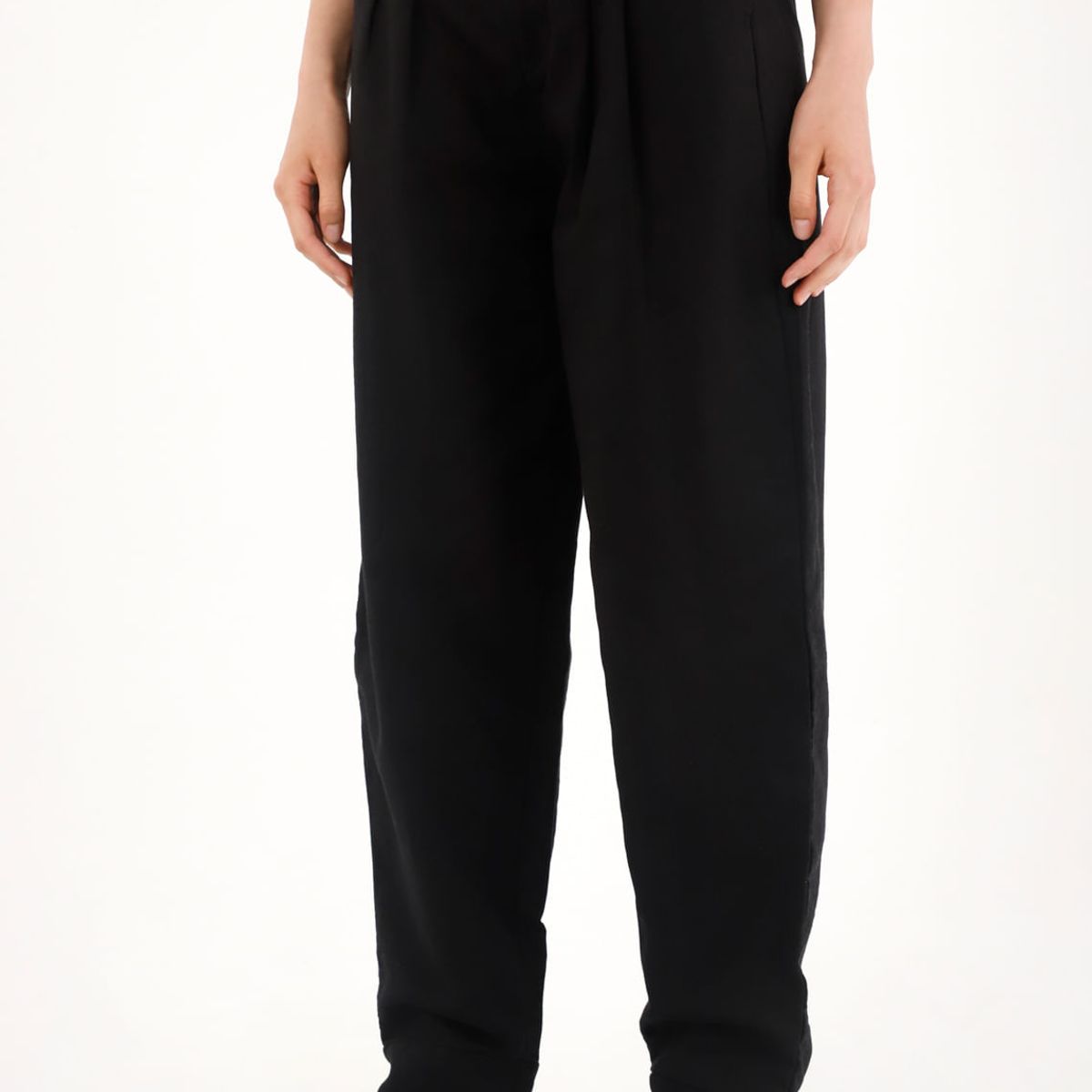 TENNIS - Pantalón chino en 100% lino negro para mujer