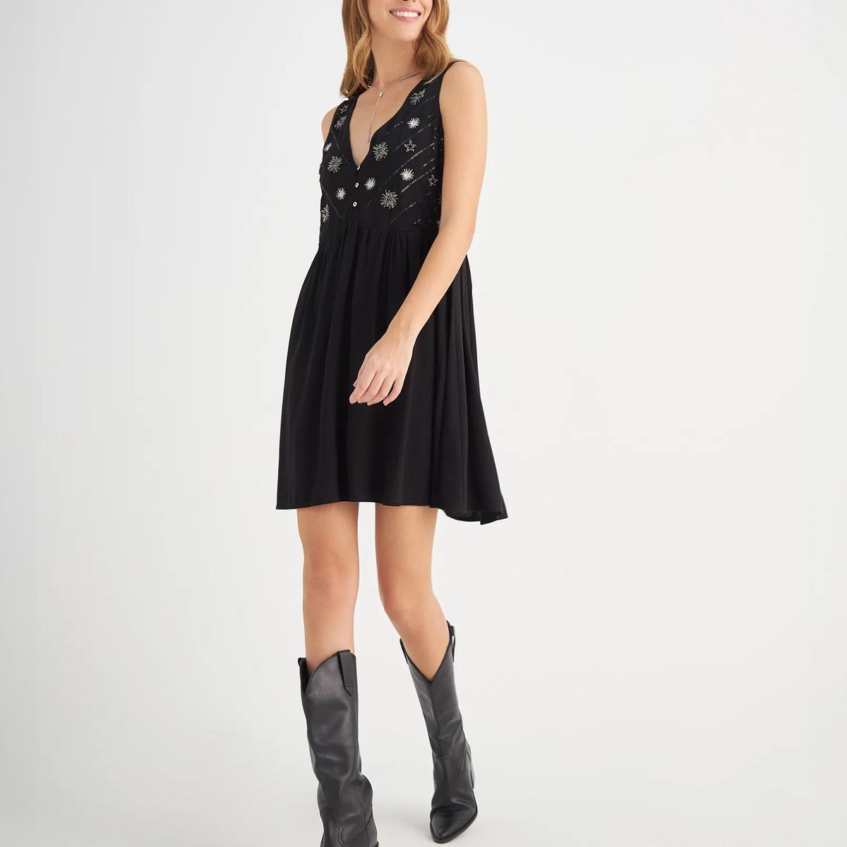 ESPRIT - Esprit Vestido Corto para Mujer con Apliques Decorativos Escote V