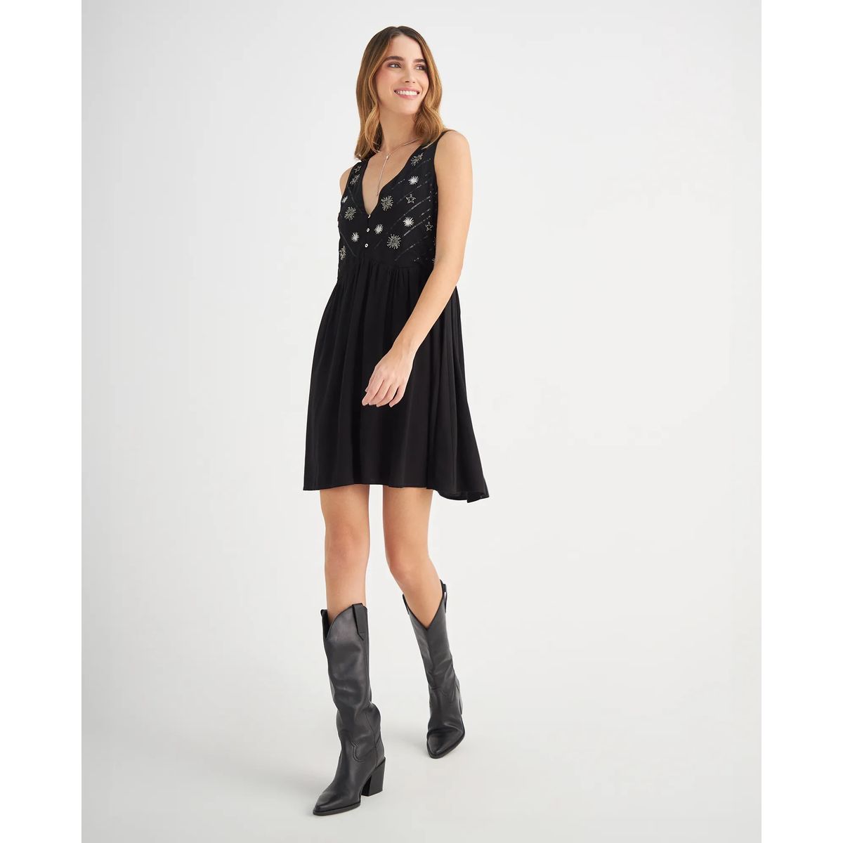 ESPRIT - Esprit Vestido Corto para Mujer con Apliques Decorativos Escote V