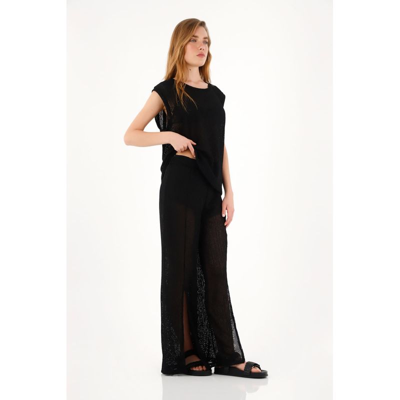 TOPMARK - Pantalón negro con aberturas en frente para mujer
