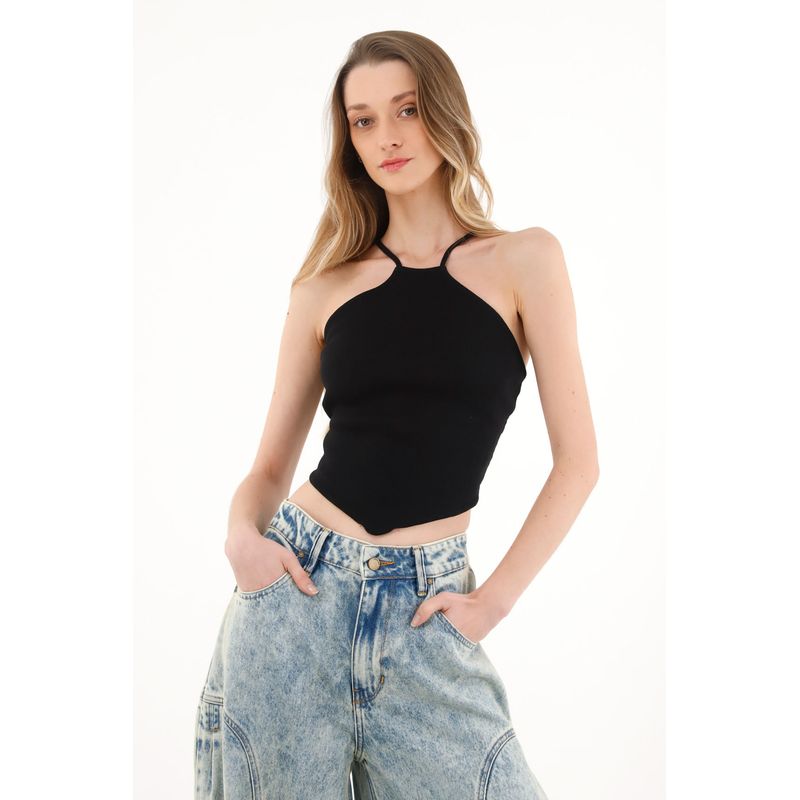 TOPMARK - Camiseta negra de tiras para mujer