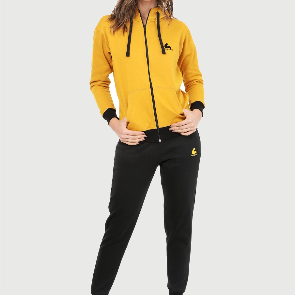 ARCTIC FOX - Conjunto de Sudadera Mujer Chaqueta Hoodie Mostaza.