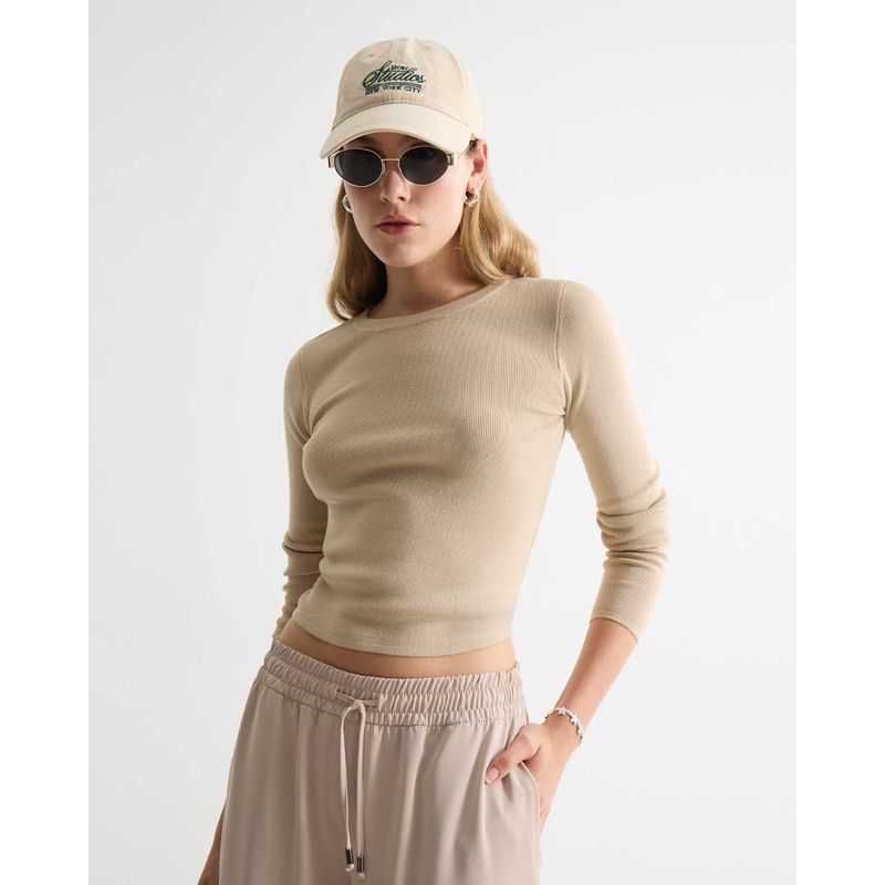 SEVEN SEVEN - Camiseta Para Mujer Manga Larga Cuello Redondo Color Taupe Marca Seven Seven #28096262