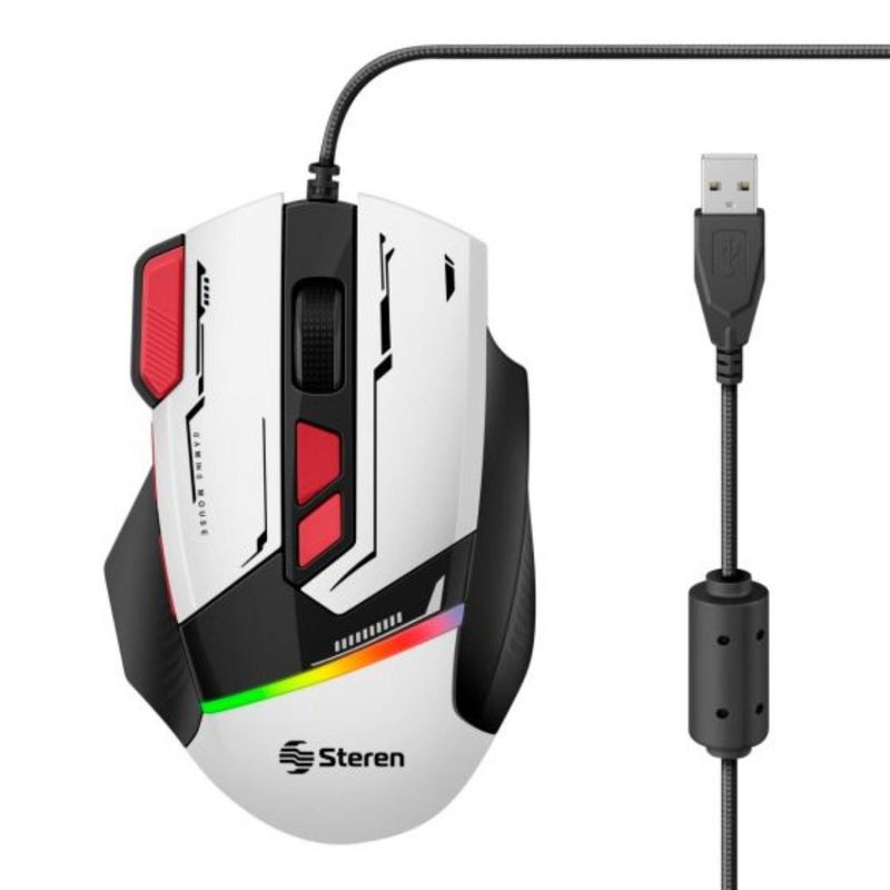 STEREN - MOUSE USB GAMER 800  1600  2400  3200  4800  7200 DPI BLANCO  COM-5432BL
