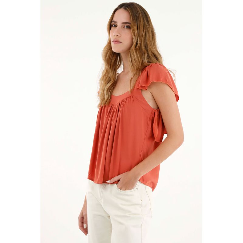 TENNIS - Camisa naranja de escote recto en chalis para mujer