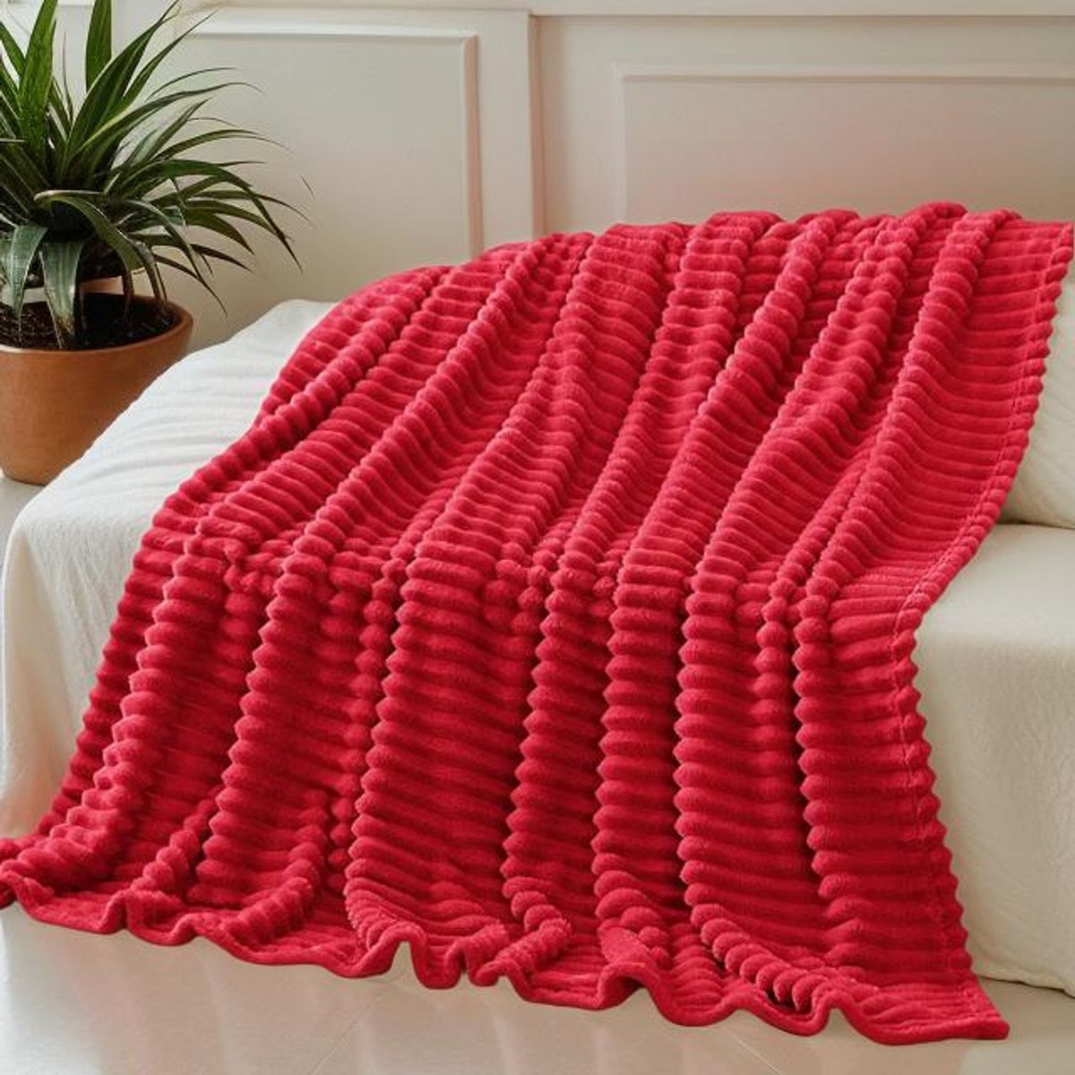 GENERICO - Cobija Manta Frazada Térmica Acanalada Color Rojo