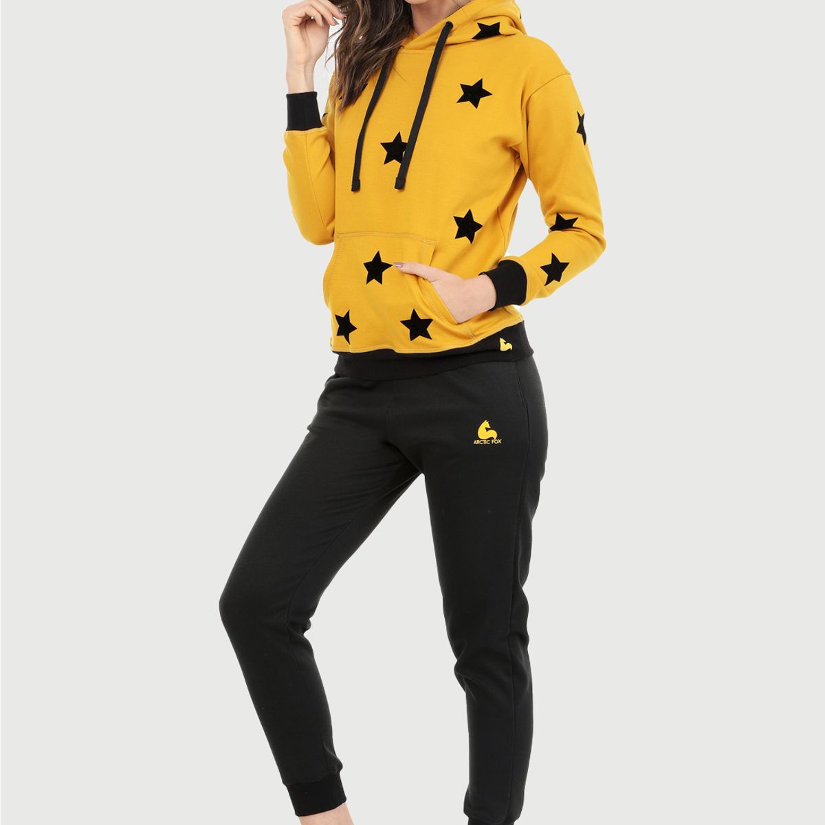 ARCTIC FOX - Conjunto de Sudadera Mujer Buzo Hoodie Mostaza Estrellas