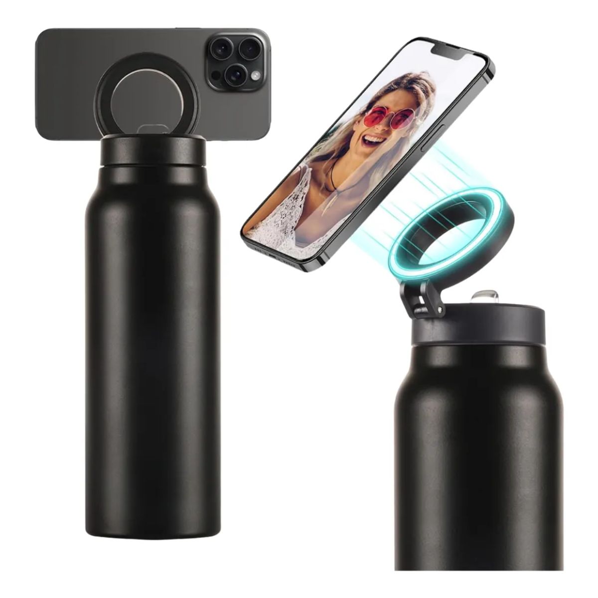 GENERICO - Termo Botella Agua Acero Inoxidable + Soporte Imán Celular