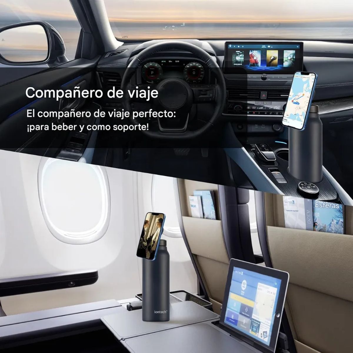 GENERICO - Termo Botella Agua Acero Inoxidable + Soporte Imán Celular