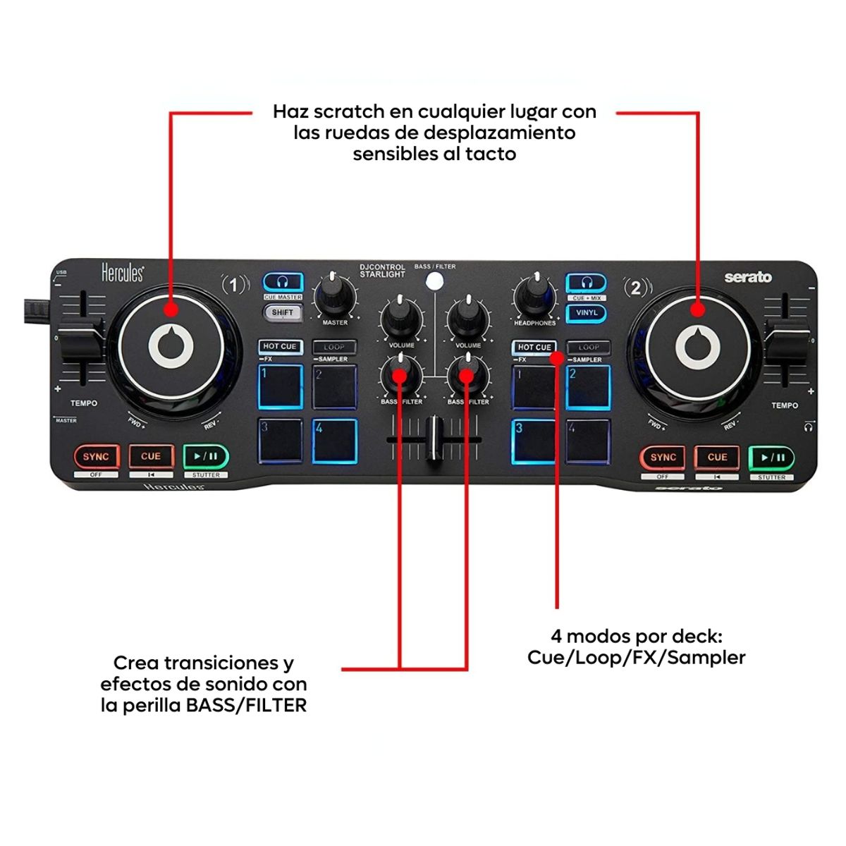 HERCULES - Controlador Dj Hercules Djcontrol Starlight Consola Pc Celu