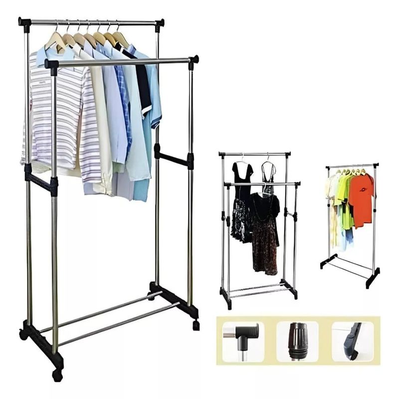 GENERICO - Tendedero De Ropa Multifuncional Con Ruedas Doble Tubo