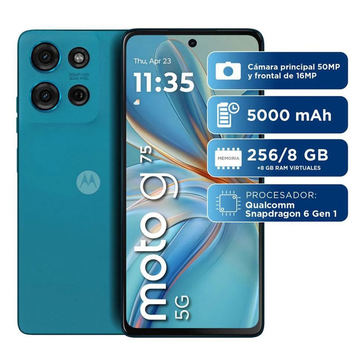 MOTOROLA - Celular Motorola Moto G75 Ram 8gb 256gb - Cámara 50 MP -16MP - Pantalla 6,8 - 5G Azul