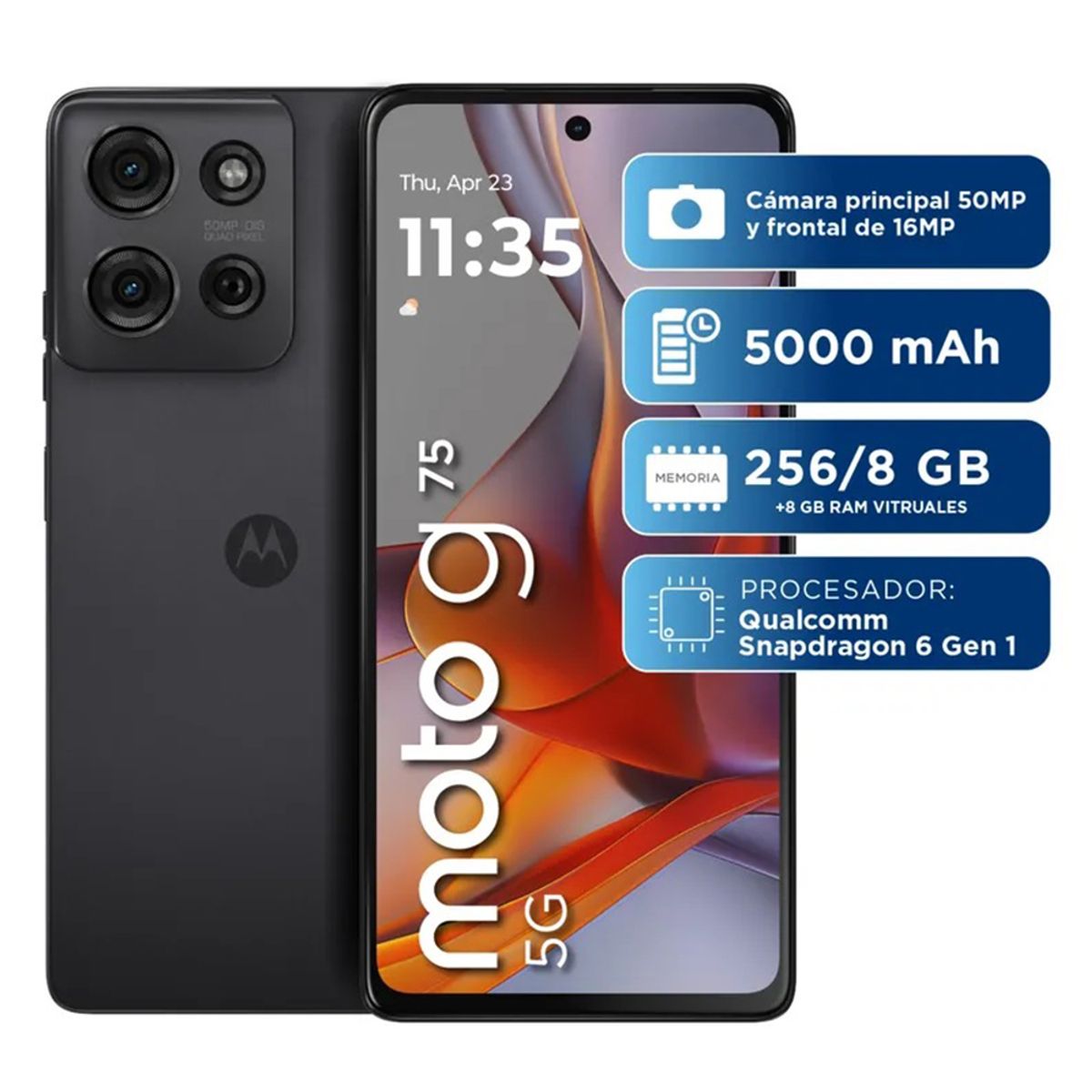 MOTOROLA - Celular Motorola Moto G75 Ram 8gb 256gb - Cámara 50 MP -16MP - Pantalla 6,8 - 5G Gris