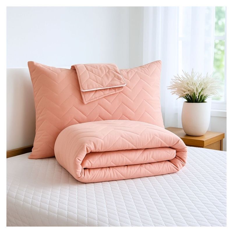 HOGARETO - Protector Colchón Acolchado Rosa Cama King 200 x 200) + 2 Fundas de almohadas