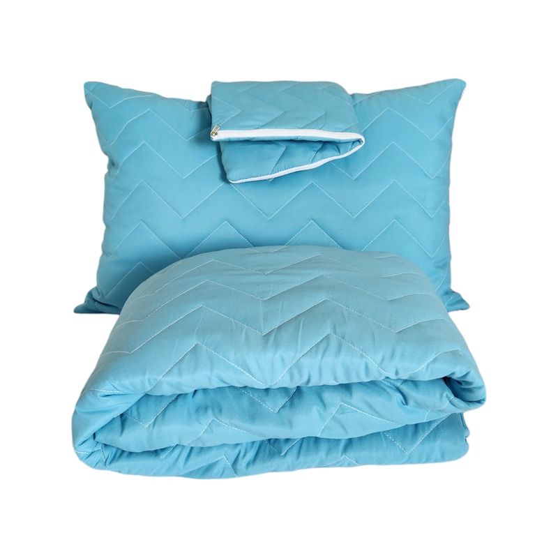 HOGARETO - Protector Colchón Acolchado Celeste Cama Semidoble + 2 Fundas de Almohadas