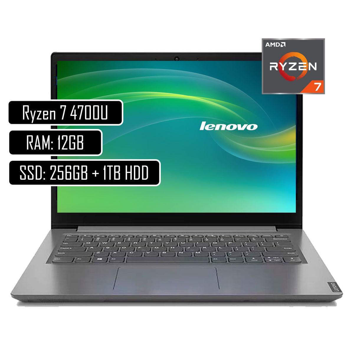 Lenovo - Portatil Lenovo V14 Ryzen 7 4700U 12Gb Ssd 256Gb Hdd 1Tb Win11 Home 14