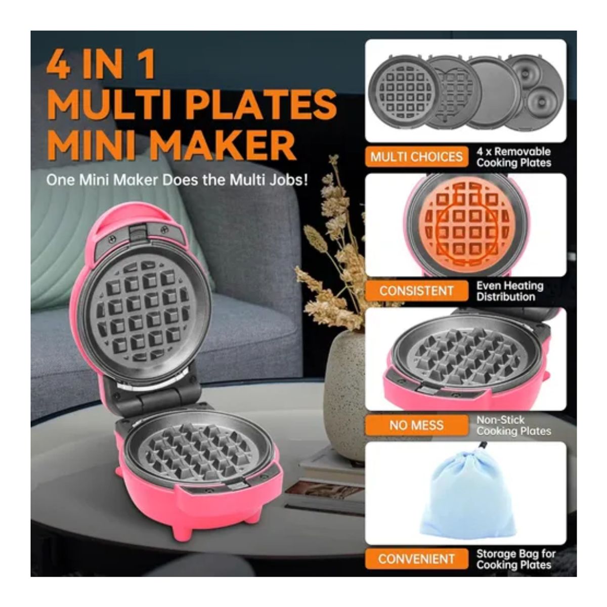 GENERICO - Mini Waflera 3 En 1 Baker S Friend Con Platos Extra