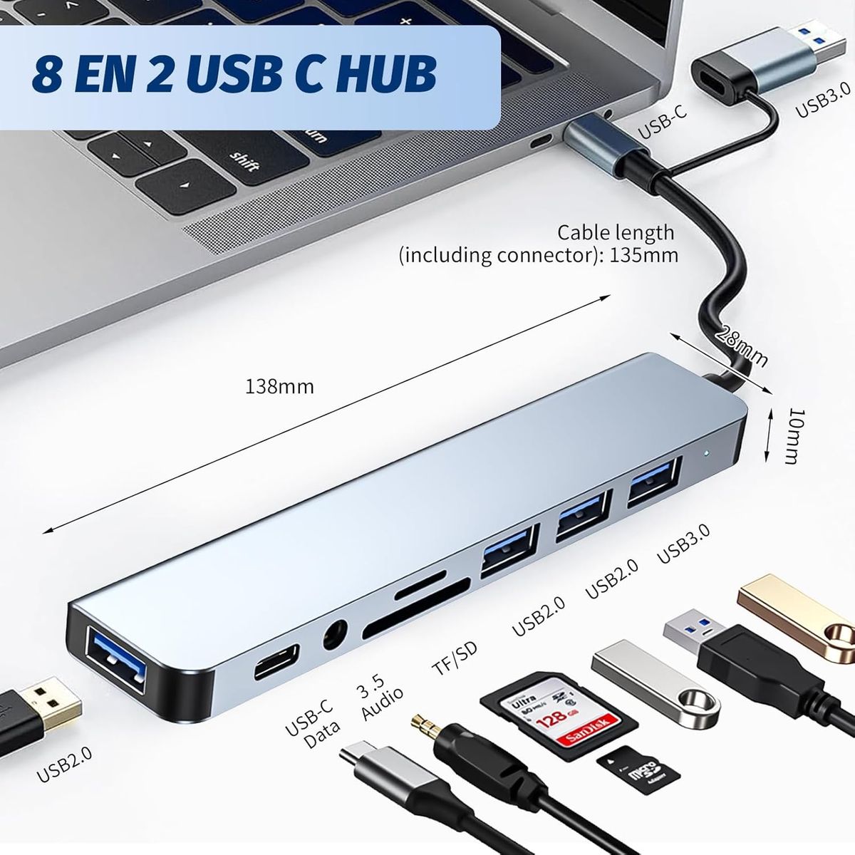 WOWWEE - Adaptador Usb C Multipuerto Usb Micro Sd Macbook Windows