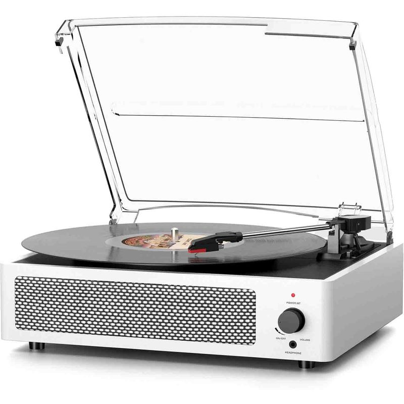 BASIC - Tocadiscos Tornamesa Vintage con Bluetooth, RCA y altavoces 3 speeds