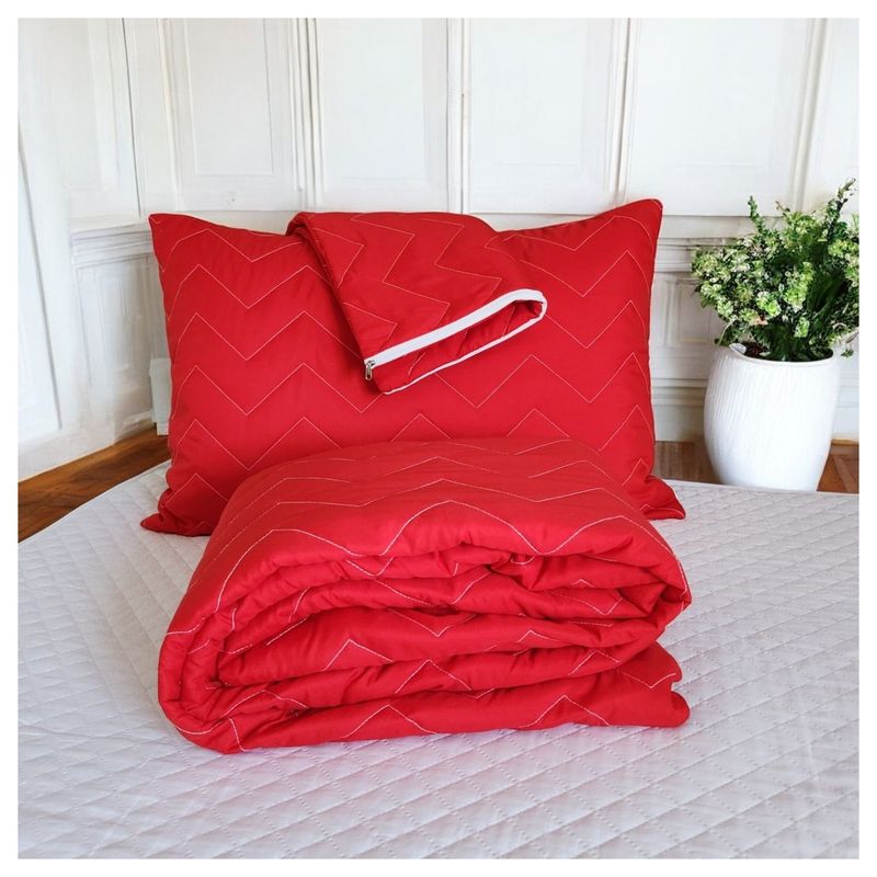 HOGARETO - Protector de Colchón Acolchado Rojo Cama Queen + 2 Fundas de Almohada