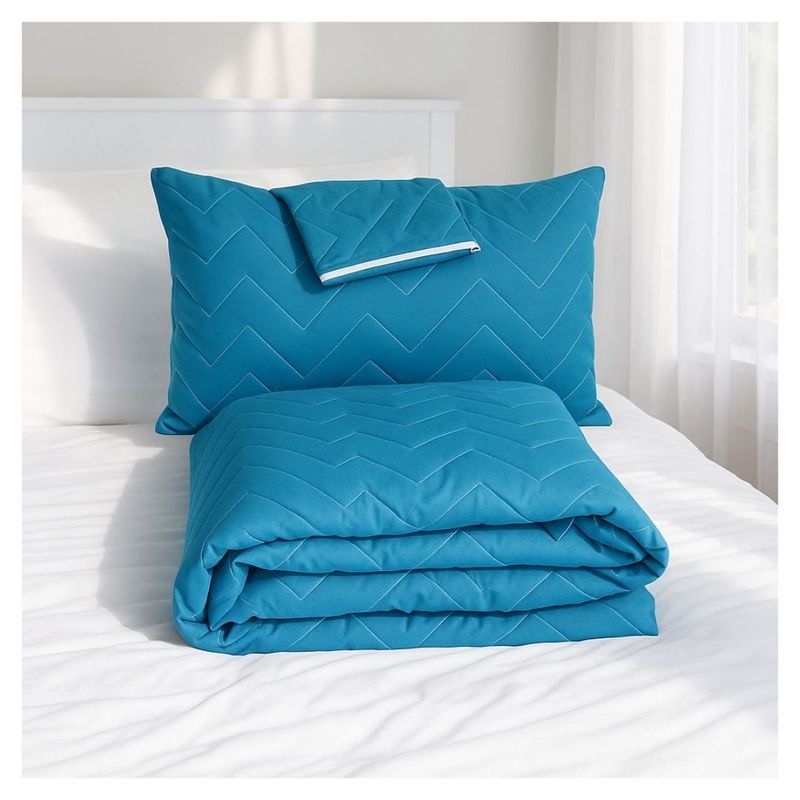 HOGARETO - Protector Acolchado Cama Doble + 2 Fundas de Almohada color Turquesa