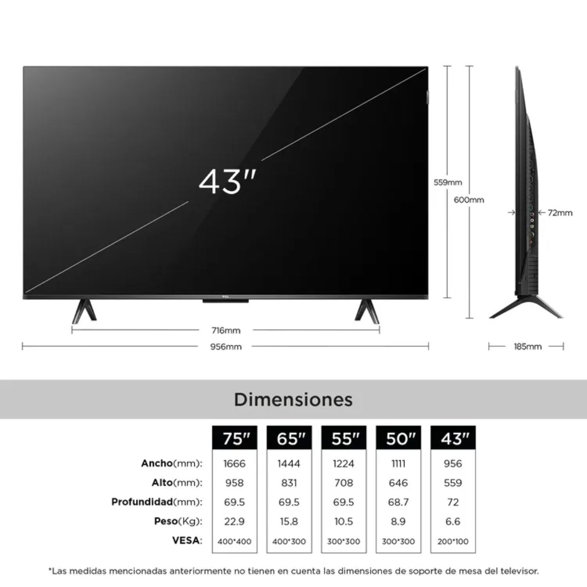 TCL - TV TCL 43" Pulgadas 109 cm 43P7K 4K-UHD QLED Smart TV Google