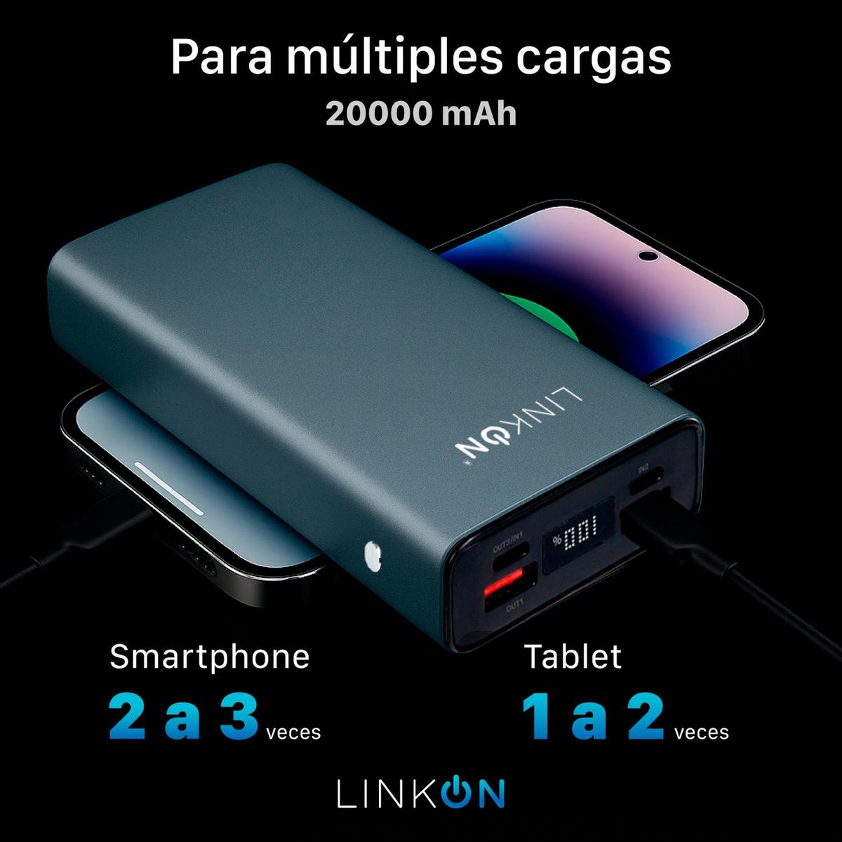 LINKON - Batería Externa Power Bank 20000 mAh 74W Linkon Carga Rápida 22.5w