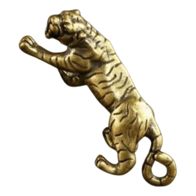 GENERICO - Escultura Tigre Tallado Mini En Bronce Macizo