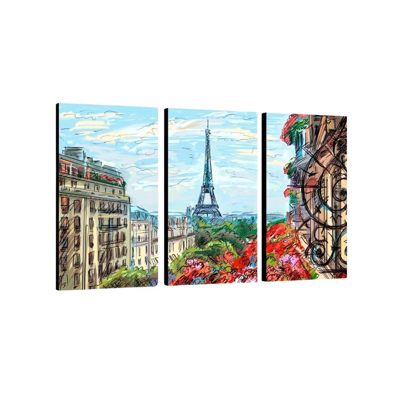 GENERICO - Cuadros Trípticos 90 Cm X 60 Cm, Moderno, París, Dibujo