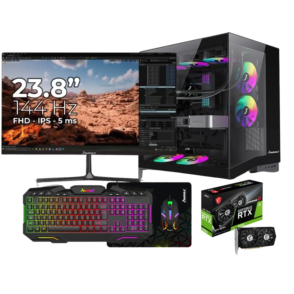 POWER GROUP - CPU AMD RYZEN 5-5600X  DISCO 512gbPCI RAM 16GB RTX3050 6G + Monitor 24pulgadas 144hz