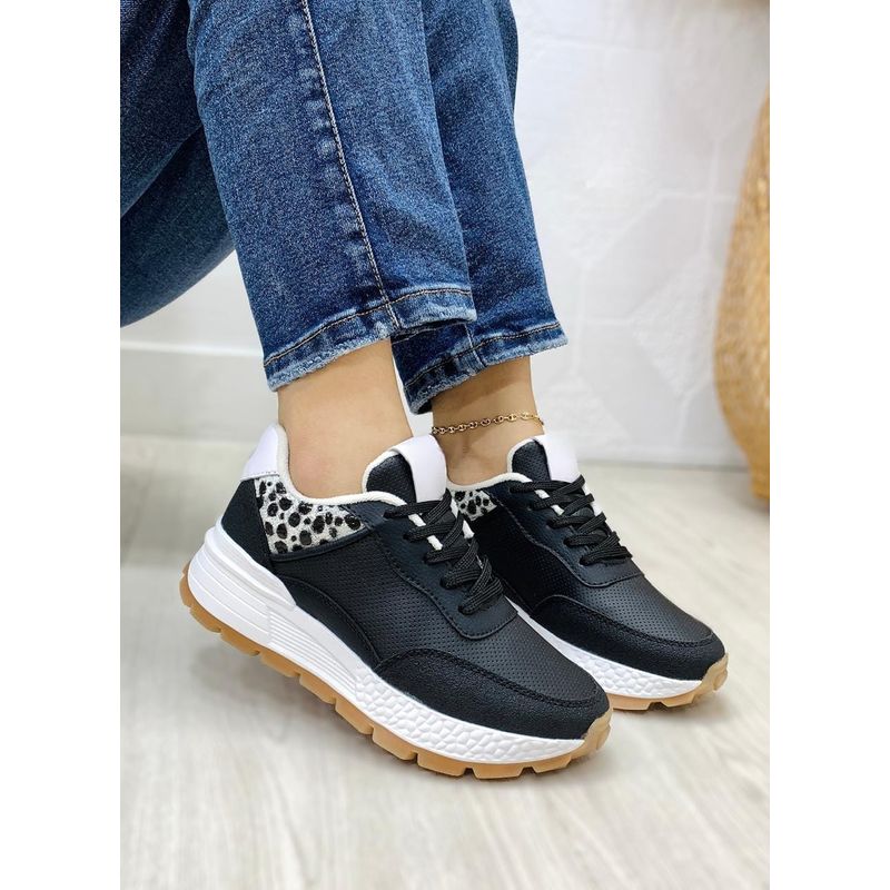 GENERICO - Tenis Zapatillas Mujer Casual Dama Detalle Animal Print De Moda-Negro