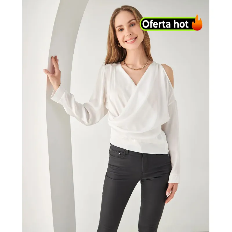 ESPRIT - Esprit Camisa para Mujer Tela tipo Satín - Blusa para Dama Escote en V