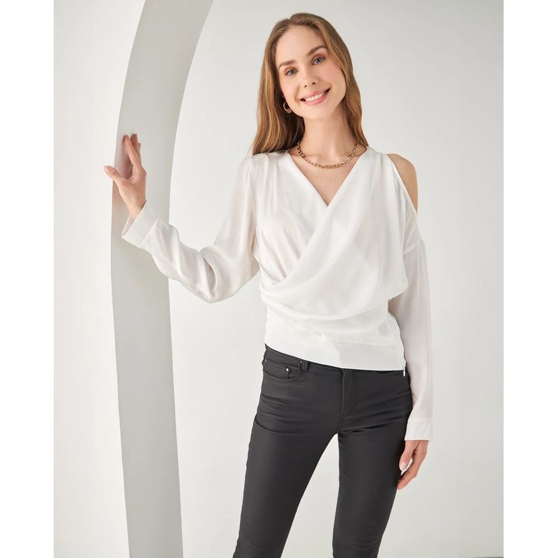 ESPRIT - Camisa Esprit Mujer Tela tipo Satín Escote en V