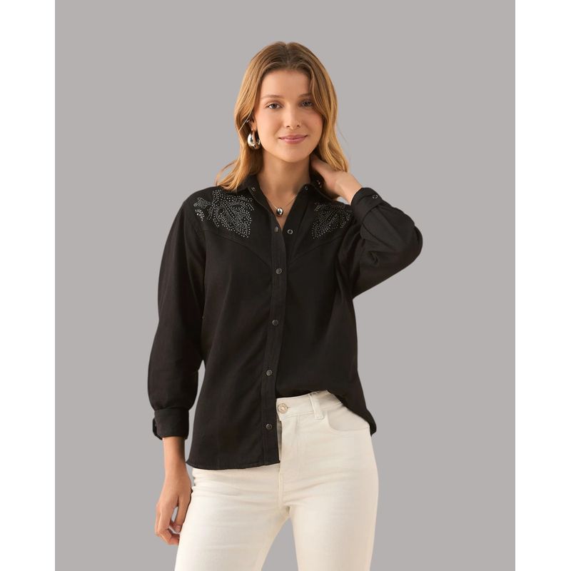 ESPRIT - Camisa Esprit Mujer Manga Larga con Apliques Decorativos