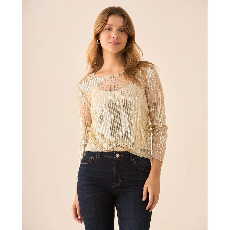 ESPRIT - Camisa Esprit Mujer Manga Larga con Transparencias