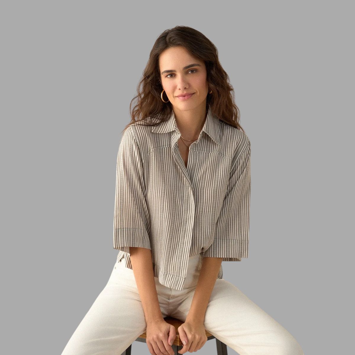 ESPRIT - Esprit Camisa para Mujer Preteñida Rayada - Blusa para Dama de Botones