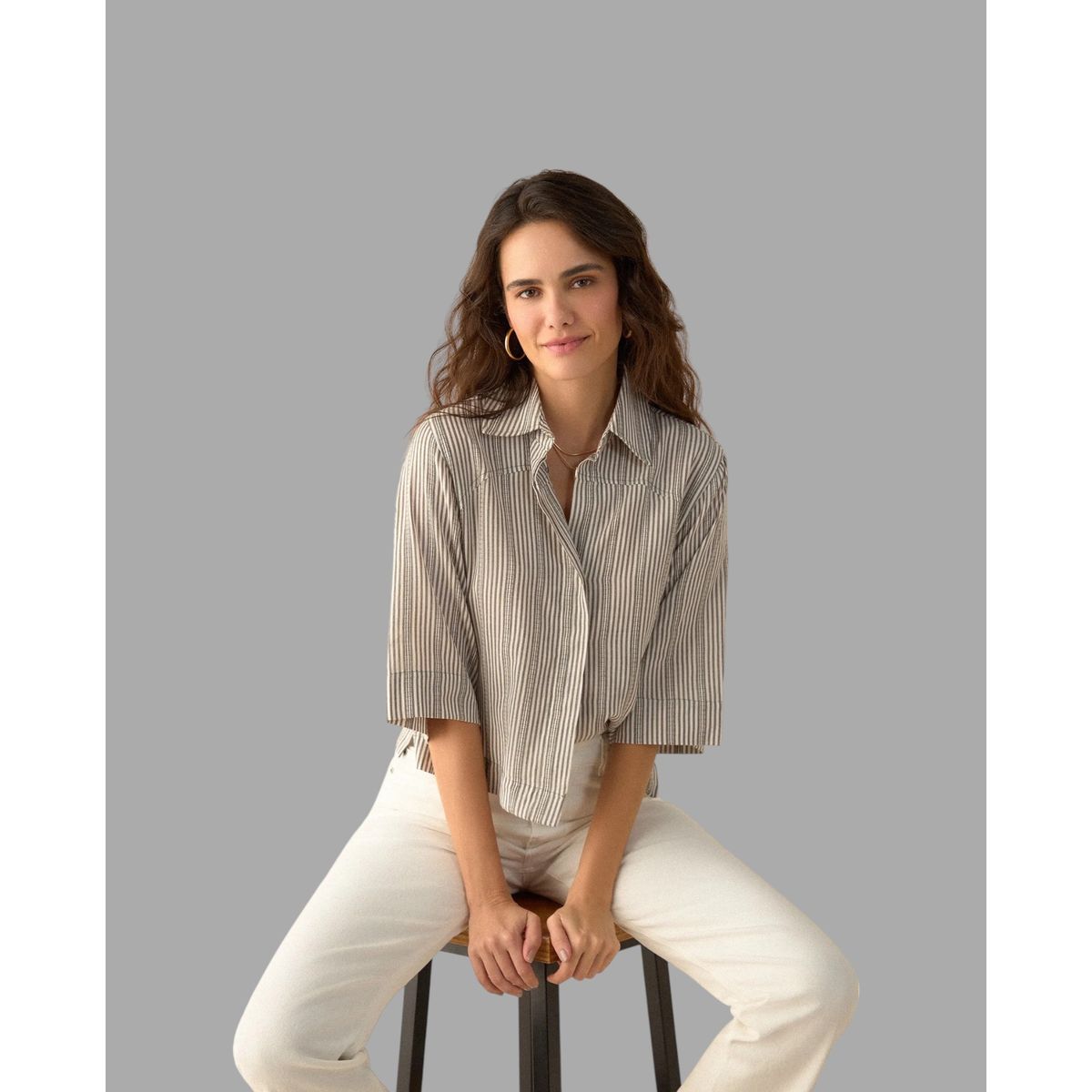 ESPRIT - Esprit Camisa para Mujer Preteñida Rayada - Blusa para Dama de Botones