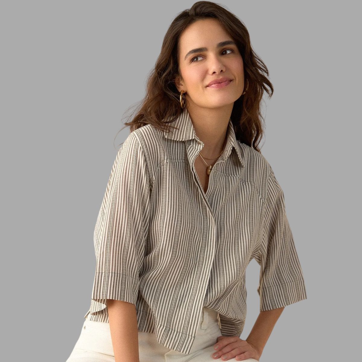 ESPRIT - Esprit Camisa para Mujer Preteñida Rayada - Blusa para Dama de Botones