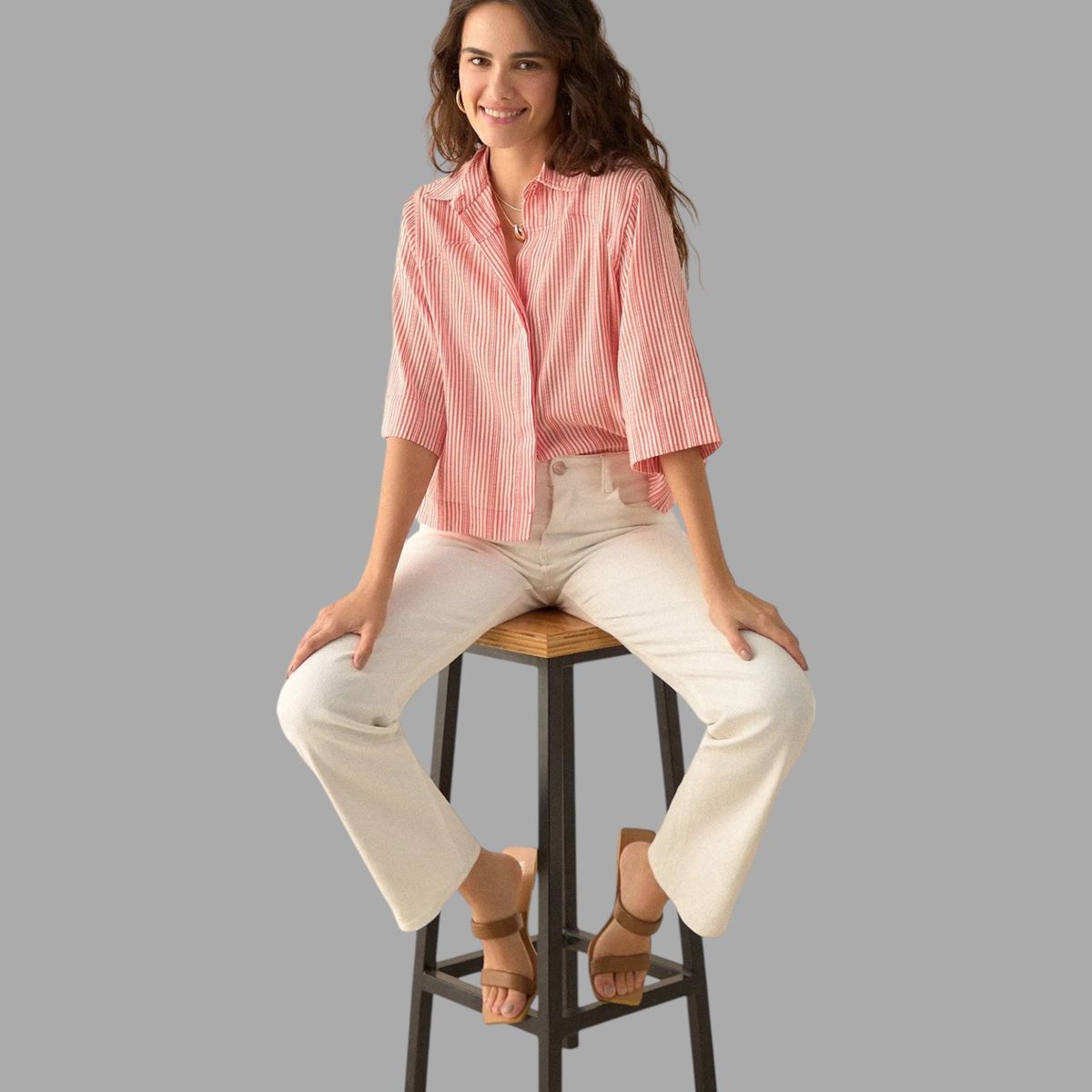 ESPRIT - Esprit Camisa para Mujer Preteñida Rayada - Blusa para Dama de Botones