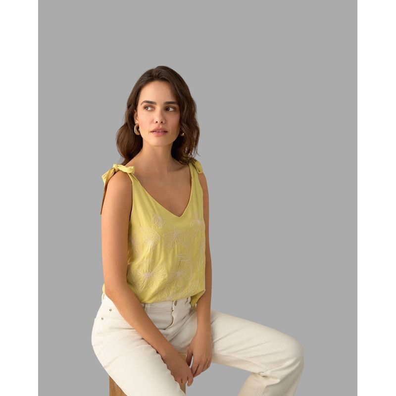 ESPRIT - Camisa Esprit Mujer Bordada con Escote en V