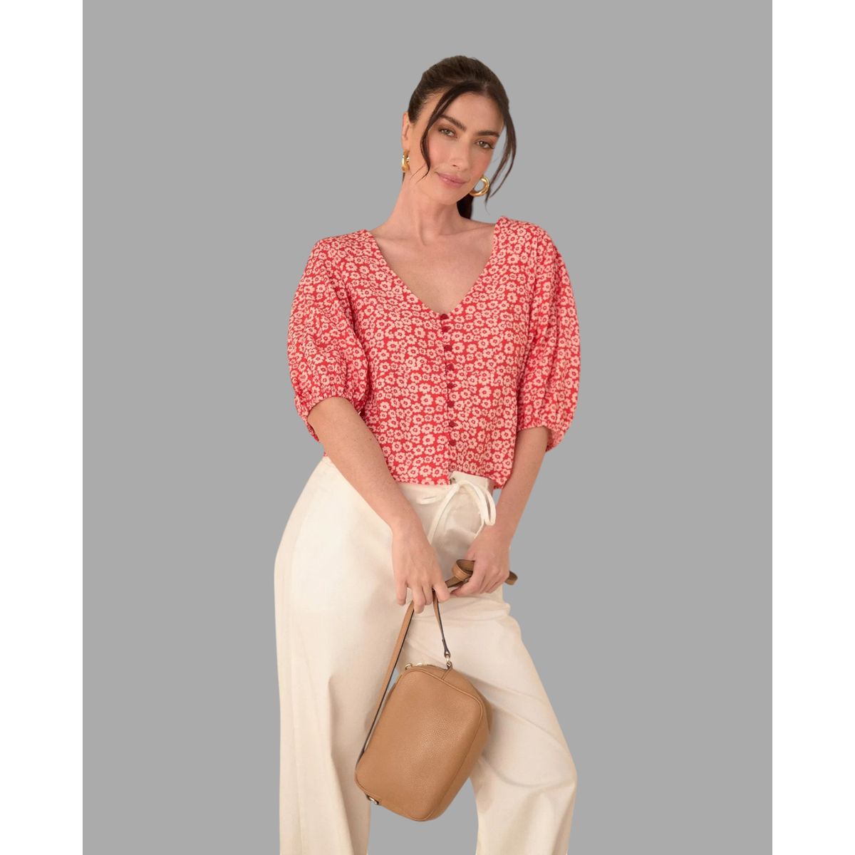 ESPRIT - Esprit Camisa para Mujer con Estampado Floral - Blusa para Dama Cuello en V