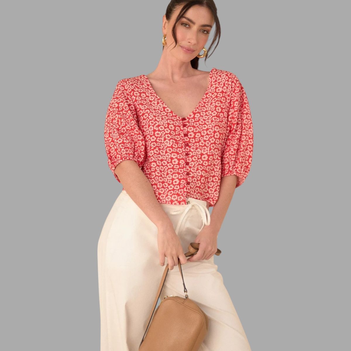 ESPRIT - Esprit Camisa para Mujer con Estampado Floral - Blusa para Dama Cuello en V