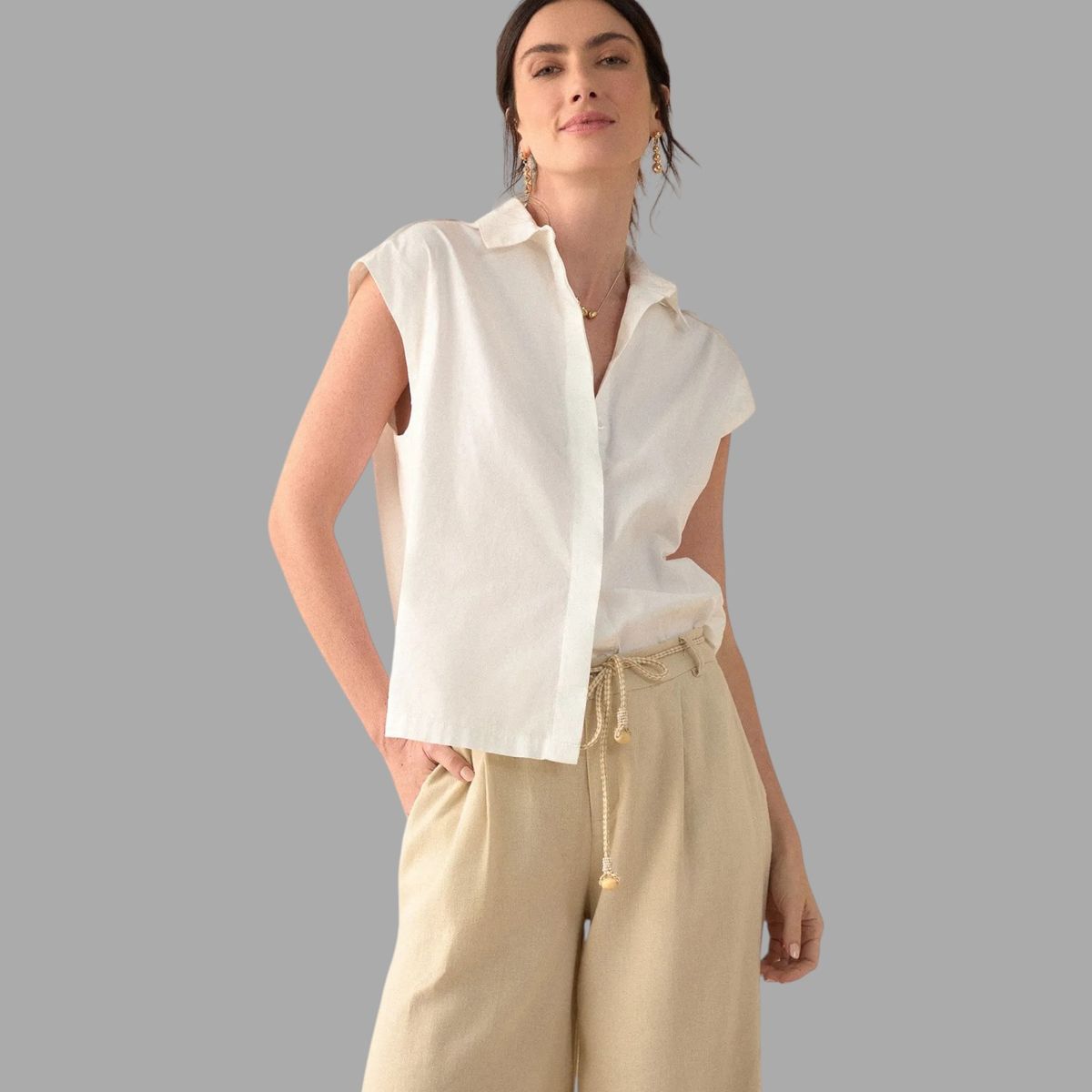 ESPRIT - Esprit Camisa para Mujer Manga Sisa - Blusa para Dama con Diseño Abierto