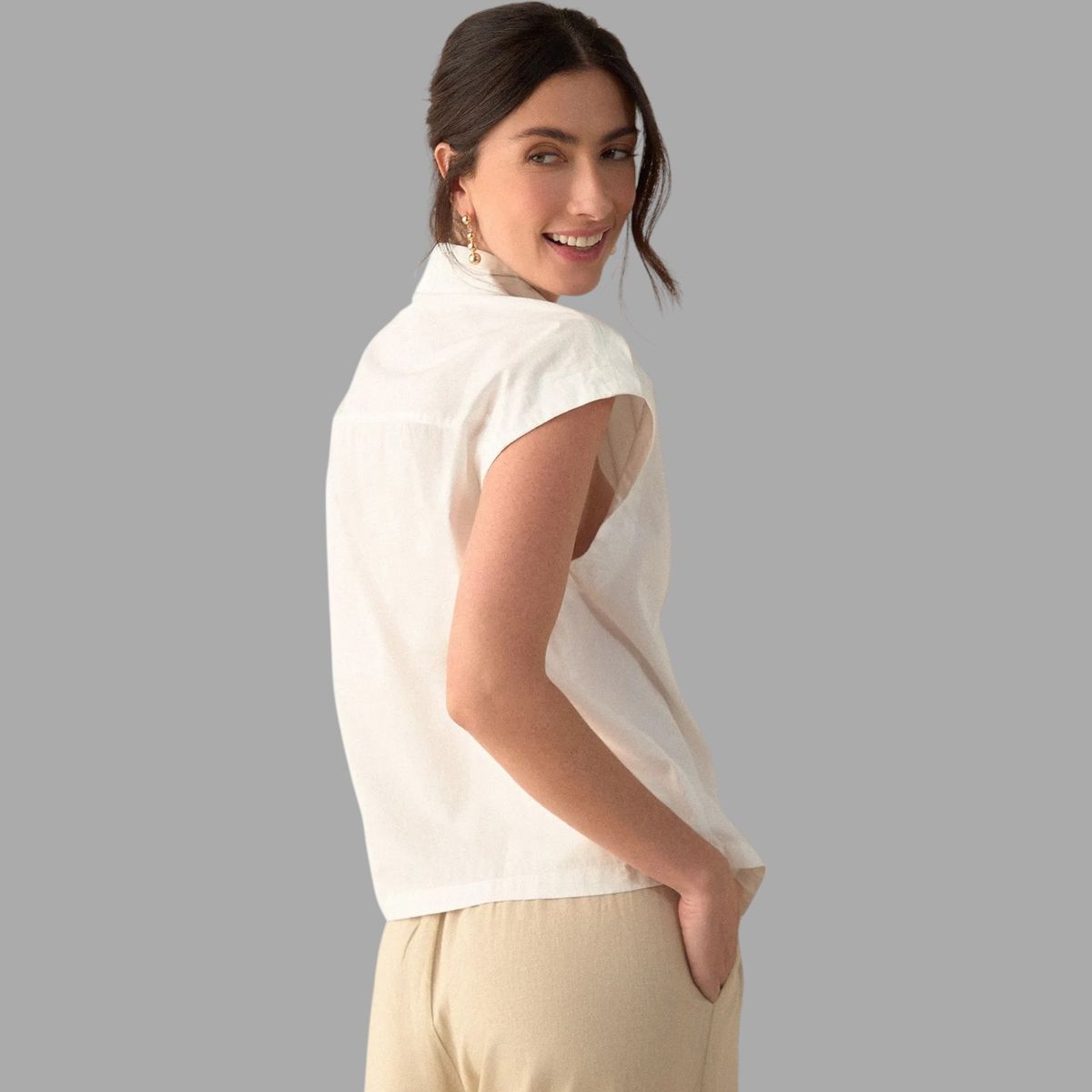 ESPRIT - Esprit Camisa para Mujer Manga Sisa - Blusa para Dama con Diseño Abierto