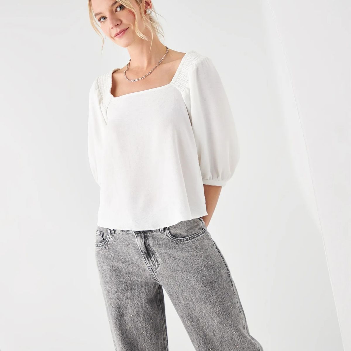 ESPRIT - Esprit Camisa para Mujer Escote Cuadrado - Blusa para Dama Casual