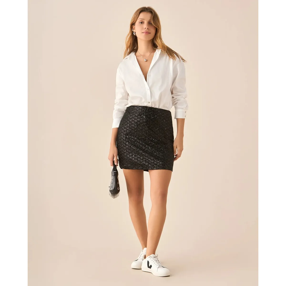 ESPRIT - Falda Corta Esprit Mujer con Lentejuelas